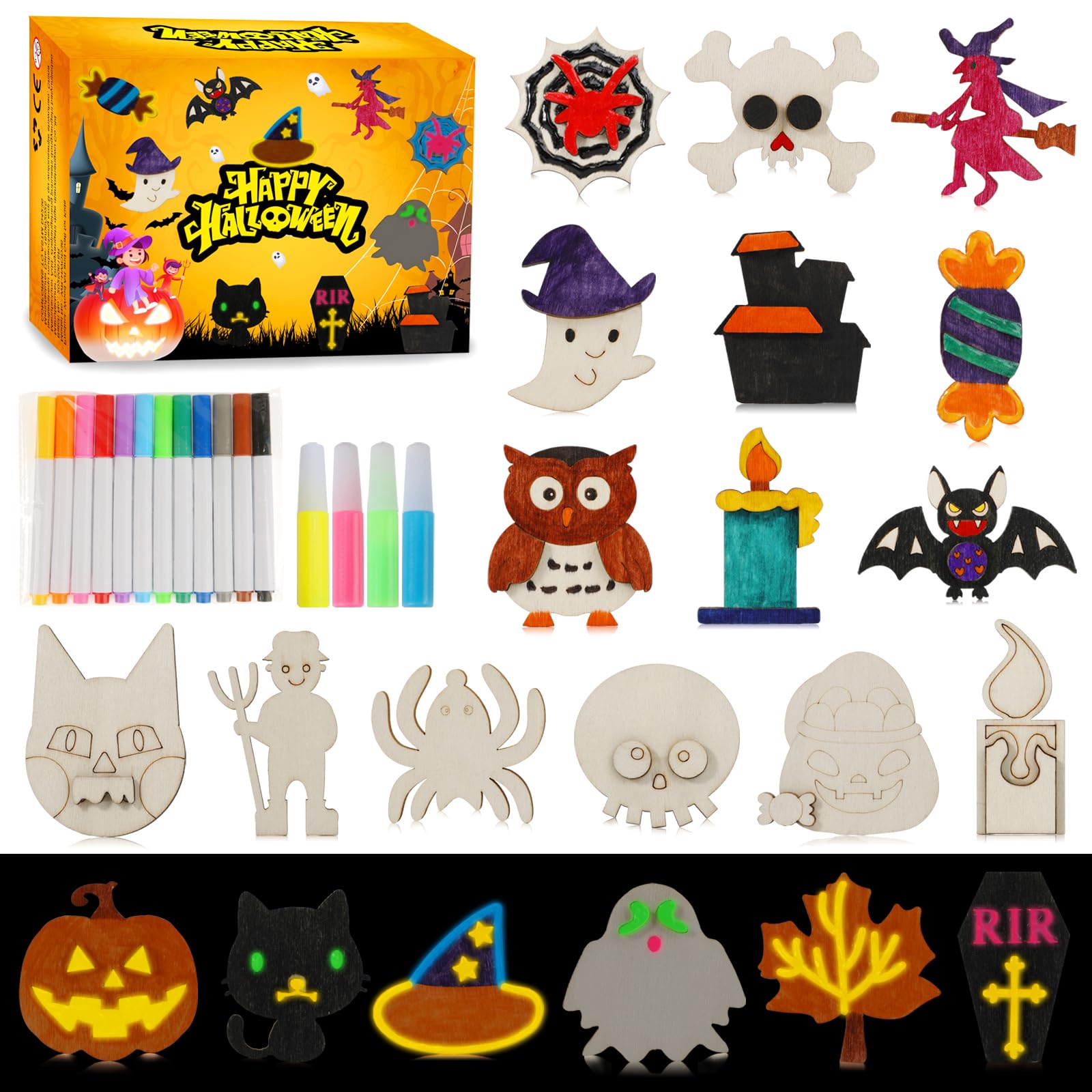 Photo 1 of Worgree Halloween Crafts for Kids, 36 Pcs DIY Wooden Magnets Art Craft Supplies Painting Kit for Boys Girls Ages 4-8 8-12 Halloween Party Favors Gifts Basket Treat Goodie Bag Stuffers Classroom Prizes