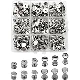 IDEALSV 200 Pcs (100 Sets) 304 Stainless Steel Chicago Screws Rivets Sets,Leather Rivets Phillip Head Leather Bag, Book and Photo Album Binding Chicago Rivets Kits 6 Sizes (M5X4,5,6,8,10,12mm)