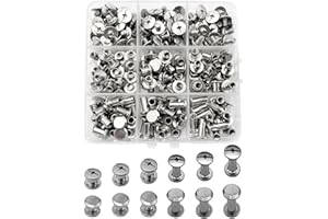IDEALSV 200 Pcs (100 Sets) 304 Stainless Steel Chicago Screws Rivets Sets,Leather Rivets Phillip Head Leather Bag, Book and Photo Album Binding Chicago Rivets Kits 6 Sizes (M5X4,5,6,8,10,12mm)