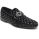 Metrocharm Luxury Velvet Woven Pattern Loafers with Gold Buckle Detail, Rhinestone Embellishments, Formal Dress Shoes, Slip-On Style SM-64