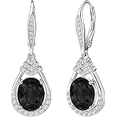18K G Plated Sterling Silver Birthstone Dangle Earrings for Women | Oval Cut CZ Crystal Teardrop Leverback Earring Hypoallergenic | Bride Wedding Gifts | Anniversary Jewelry Birthday Gifts