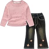 Peacolate 2-7T Spring Fall Little Girls 2pcs Clothing Set Butterfly T Shirt and Boot-cut Jeans