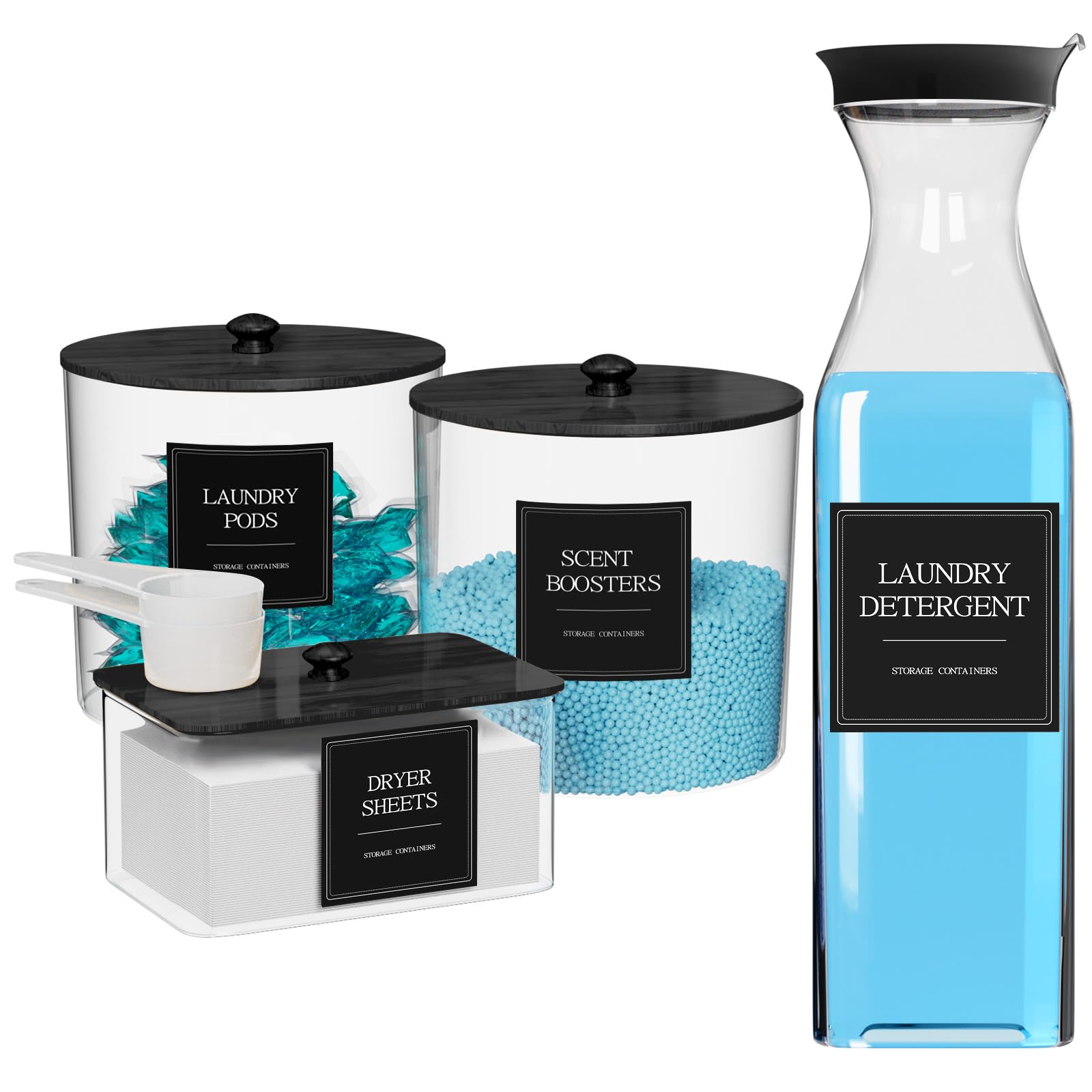 Photo 1 of 1 Pack Laundry Pods Containers & Dryer Sheet Holder & Laundry Detergent Dispenser, Laundry Room Organization and Storage Jars with Lids, Labels and Scoops for Scent Booster Powder Pods, Black Lid