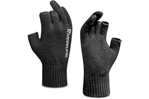Riverruns Wool Fishing Gloves - Winter Fingerless Knitted Gloves for Men and Women 3-Cut Fingers Warm Gloves for Cold Weather, Fly Fishing, Ice Fishing, Kayaking