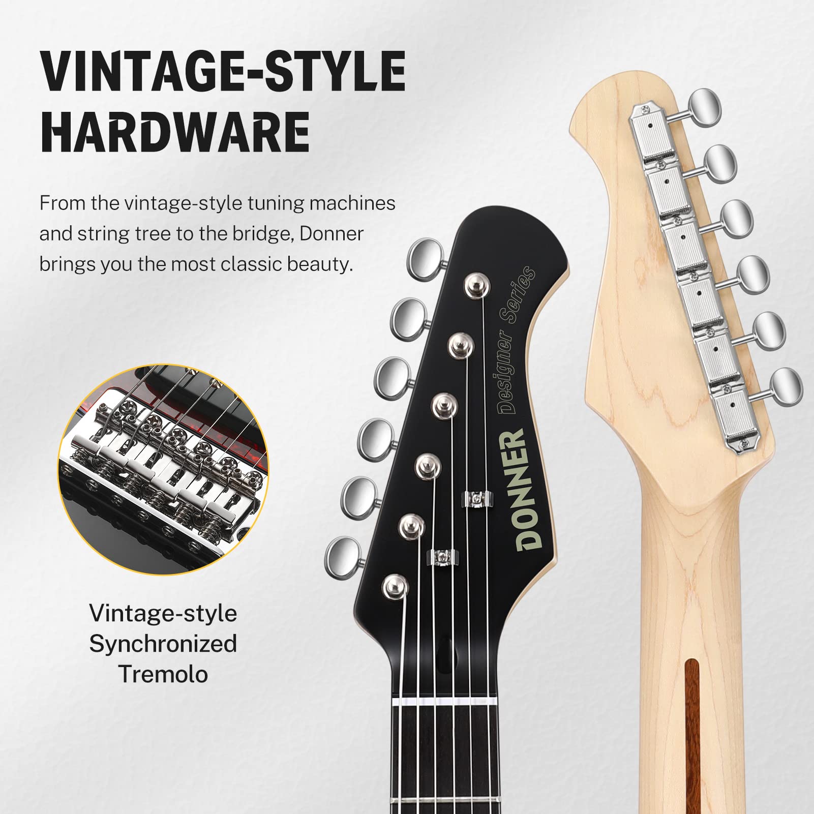 Donner 39 Inch Electric Guitar, Designer Series DST-200 Stylish Solid Body Electric Guitar for Beginner Intermediate & Pro Players, Single Coil Split System, Bonus Bag, Cable, Strap Void Black
