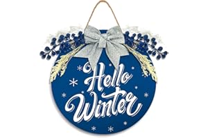 LAFANS Christmas Sign for Front Door, Blue Christmas Wreath with Snowflake & Silver Bow-Knot, Blue Door Sign for Front Porch Window Wall Indoor Outdoor Winter Decorations