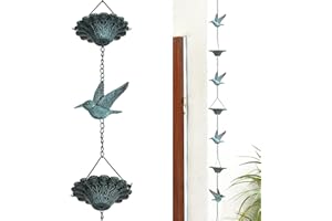 Jemeni 8.5 Ft Hummingbirds and Cup Rain Chains for Gutters, Replacement for Downspout Outside, Antique Blue…