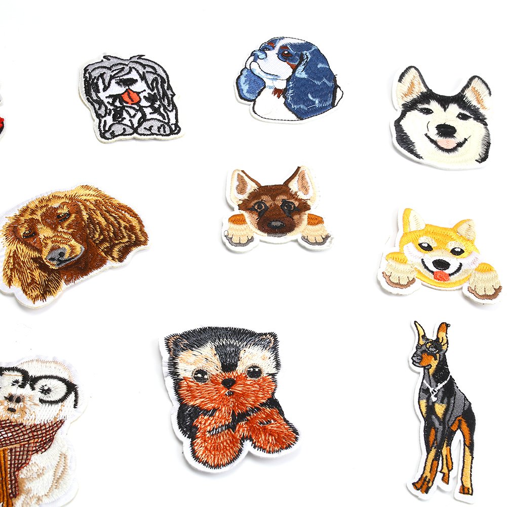 20 PCS Dog Puppy DIY Embroidered Appliques Patch Patterns Sew Iron on Badge Patch for Cloth Decoration Father\'s Day Gifts