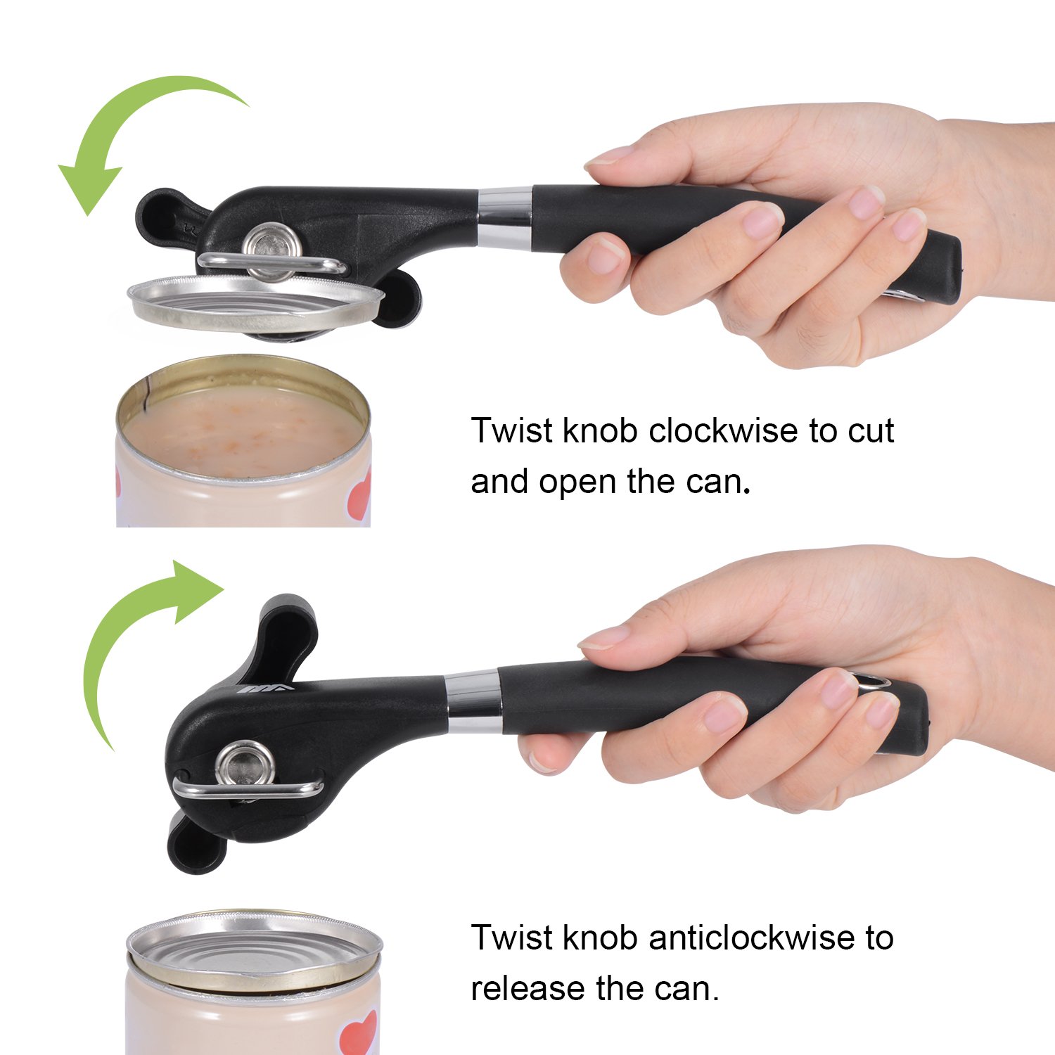Adoric Life Can Opener - Smooth Edge for Good Cook Can Opener, Safe Stainless Steel with Side Can Opener, Handheld Easy Open, Not Touch Food, and A Free Bottle Opener for You