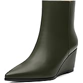 SHOWFOREST Women's Wedge Ankle Boots Pointed Toe High Heel Short Booties with Side Zipper Comfortable Casual Fall Winter Boots 2.5 Inch