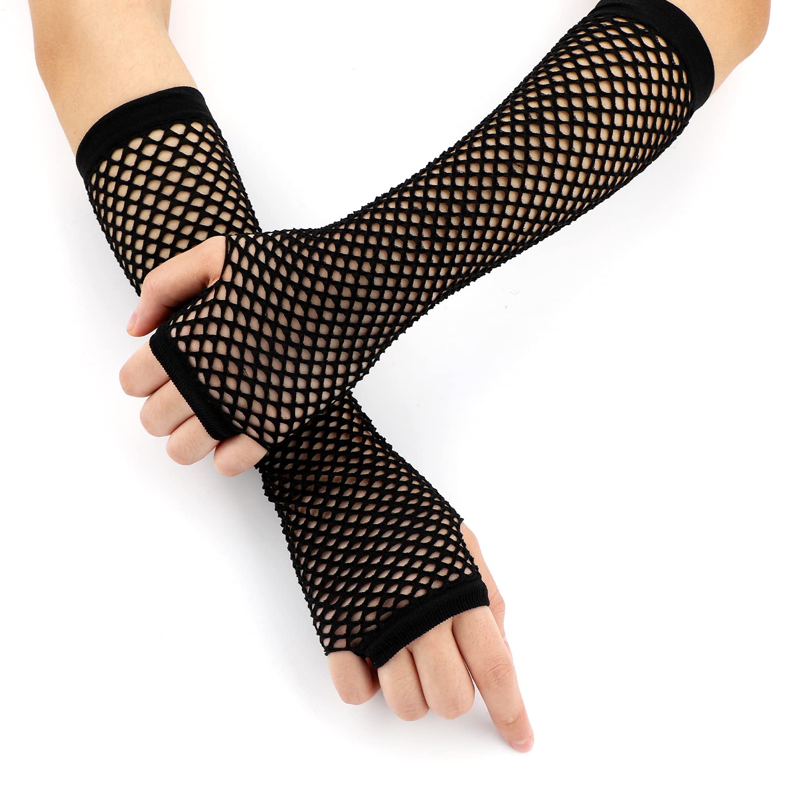 SAVITA Long Fishnet Gloves for 80s Costume Evening Party Supplies (1 Pair) (Black)…
