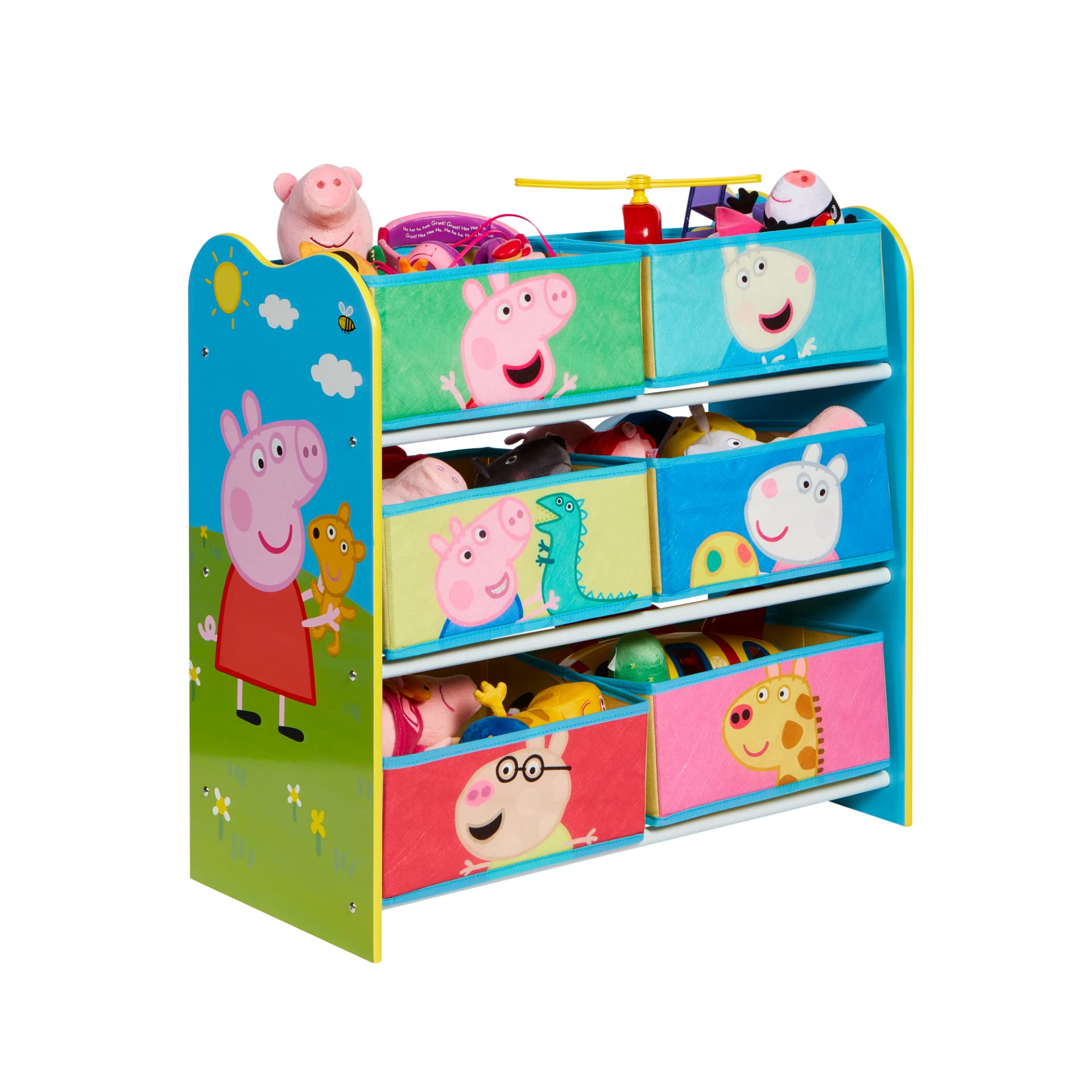 Official Peppa Pig Children's Storage Unit - Wooden Shelves with 6 Fabric Containers for Toys and Book Organisation in Bedroom, Playroom