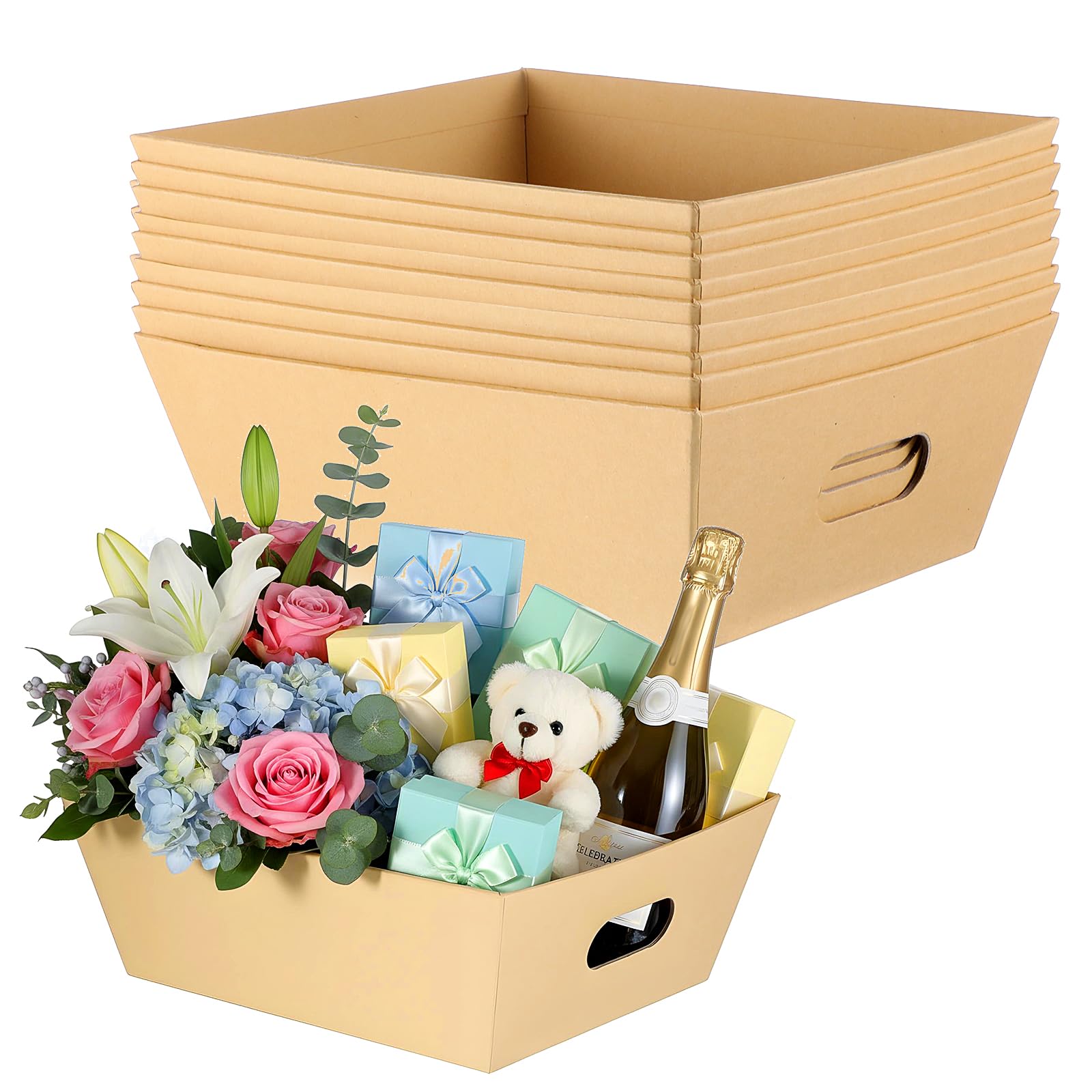 Photo 1 of 10 Pack Empty Gift Basket with Handle 9.84" X 8.39" Thick Cardboard Baskets For Gifts Empty Market Trays To Christmas Thanksgiving Fill Package Wrapping Wedding Birthday Easter Farmers Market