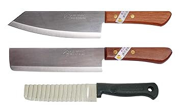 2 x Kiwi Thai Chef Kochmesser Küchenmesser #173#172 + GRATIS Wellenschnitt Messer zum Garnieren von Gemüse und Obst in Wellen