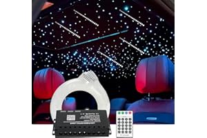 AMKI 50pcs*0.04in*13.1ft Pure White Meteor Shooting Stars Effect Fiber Optic Lights Kit,10Holes LED 5W Meteor Light Engine with Bluetooth+RF Remote Control 20 Meteor Modes