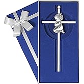 Tryuunion Baby Wall Cross Baptism Gifts for Girl, 7-inch Silver Praying Girls Baptism Crosses for First Holy Communion Christening and Dedication Baptismal Gifts from Godparents