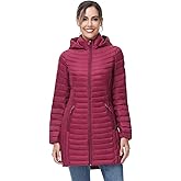 SLOW DOWN Women Ultra Light Down Jacket Packable Puffer Jacket Coat Hooded Mid Length Winter Outwear