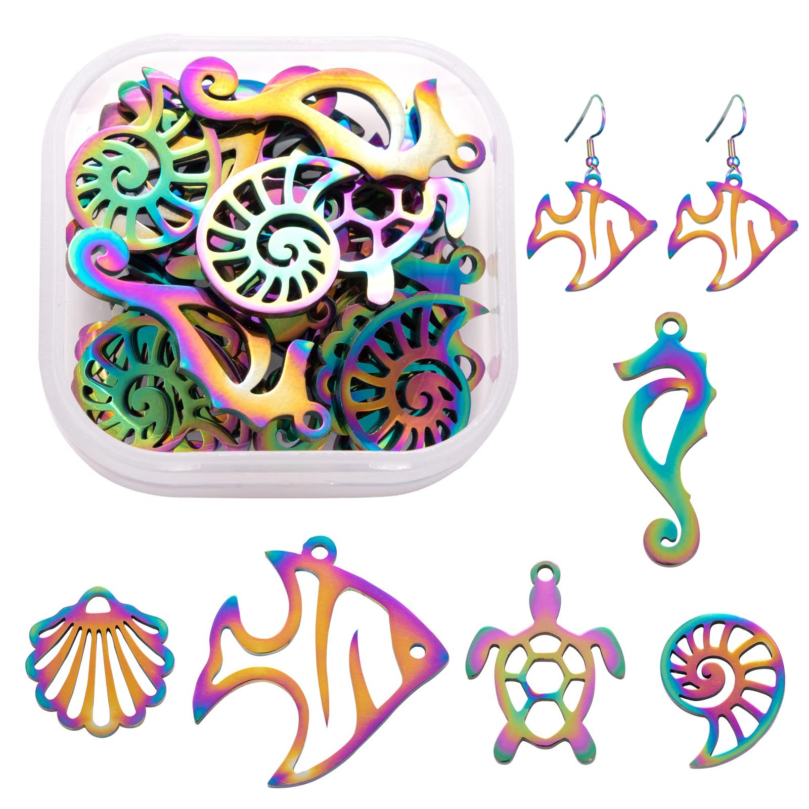 COGCHARGER 20 Pcs 5 Style Ocean Theme Pendant 201 Stainless Steel Charm Multi-color Charm Pendants for Jewelry Necklace Earring Bracelet Making