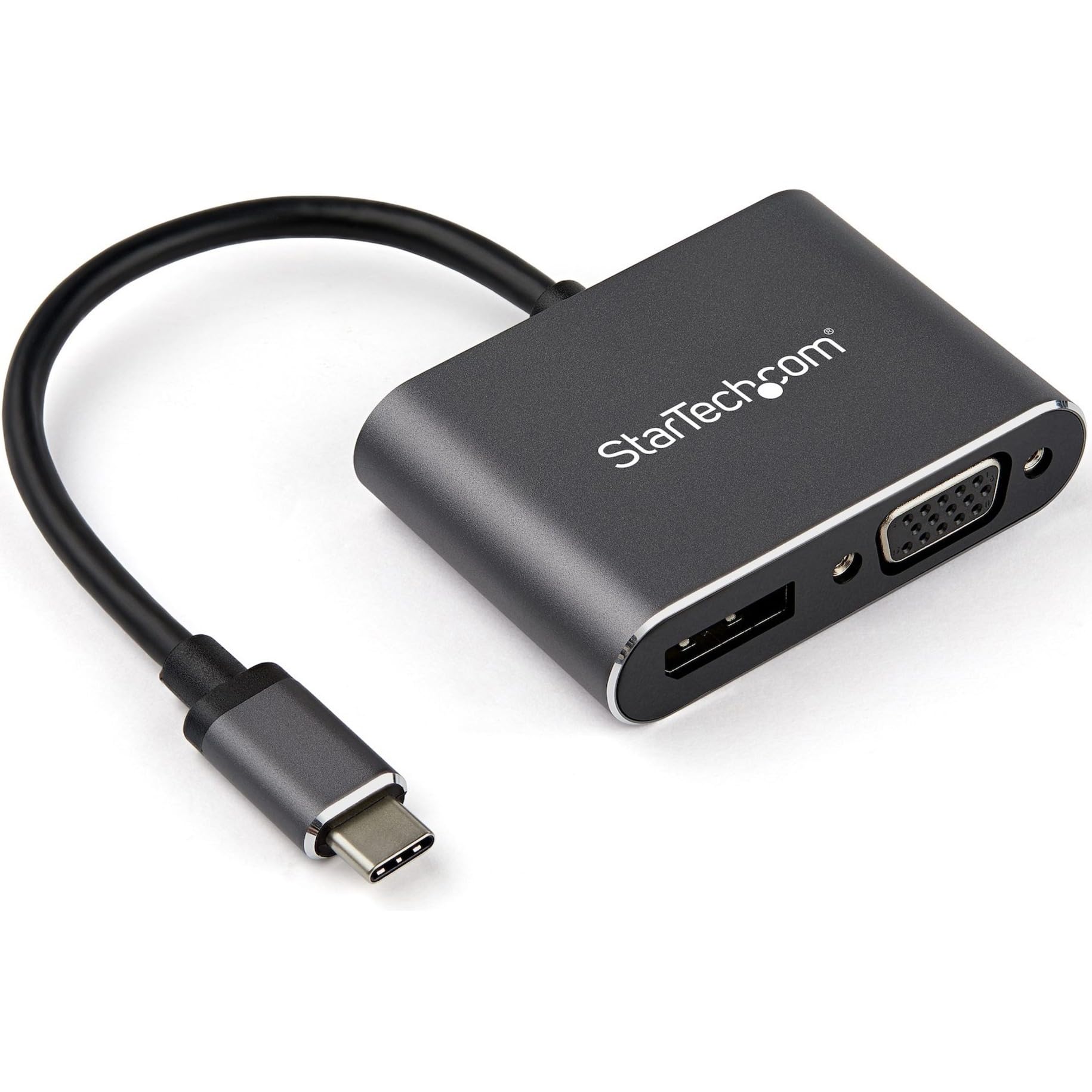 StarTech.com USB C Multiport Video Adapter - USB-C to 4K 60Hz DisplayPort 1.2 or 1080p VGA Monitor Adapter - USB Type-C 2-in-1 DP (HBR2 HDR)/VGA Display Converter- Thunderbolt 3 Compatible (CDP2DPVGA)