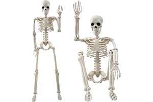 TKGPE Halloween Decorations Outdoor, 2 Pack 36" Life Size Posable Human Skeleton Decor - Indoor Halloween Decor for Graveyard, Haunted House, Yard, Patio, Lawn, Garden & Spooky Party Props