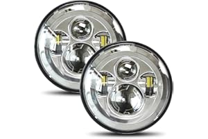 UNI-SHINE 2pcs Projector 7 Inch LED Headlight Hi/Lo Beam Chrome DOT Approved 7’’ Round H6024 LED Headlight Compatible with Jeep Wrangler JK CJ TJ Compatible with Miata Compatible with Chevy SC2