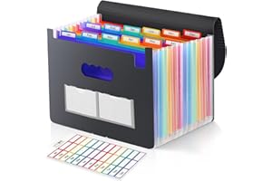 SKYDUE Accordion File Organizer, 12 Pockets File Folders, Letter Size Expanding File Folder with Colored Tabs and Expandable Cover, Portable Bill Receipt Organizer Black