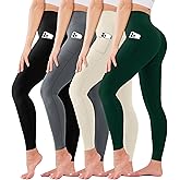 4 Pack High Waisted Leggings for Women - No See Through Tummy Control Cycling Workout Yoga Pants Reg & Plus