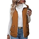SHEWIN Women Puffer Vest Casual Stand Collar Sleeveless Puffer Jacket Warm Winter Reversible Zip Up Outerwear with Pockets