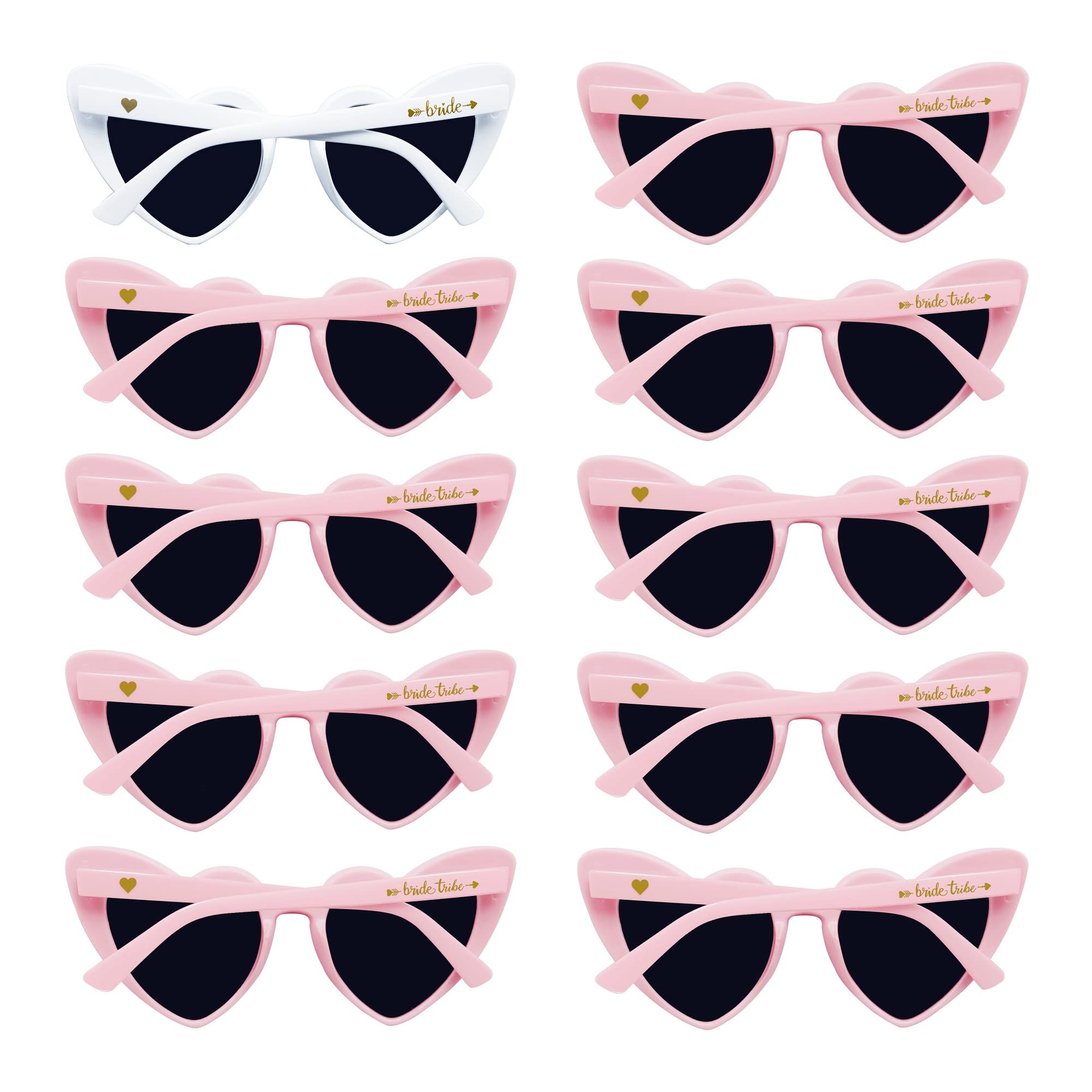 LADY&HOME Hen Party Accessories 10 Pack Heart Sunglasses Set–Bride & Bride Tribe Glasses for Hen Party Bridal Shower Decorations(Pink