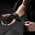 valigogo Real Leather Weight Lifting Wrist Straps, Adjustable Wrist Wraps with 2 Sides Anti-Slip Silicone & Cushion Support, Heavy Duty Lifting Gloves for Deadlift, Powerlifting, Shrug