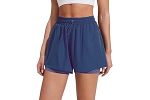PINSPARK Athletic Shorts for Women High Waisted Workout Short 2 in 1 Running Shorts Gym Shorts with Zipper Pockets