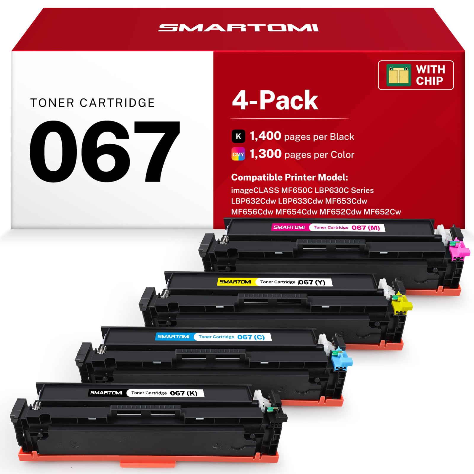 Photo 1 of 067 Toner Cartridges Set 4 Pack Compatible Replacements for Canon 067 067H Works with Canon Color imageClass MF650C LBP630C Series LBP632Cdw MF656Cdw MF654Cdw MF653Cdw MF652Cdw LBP633Cdw Printer