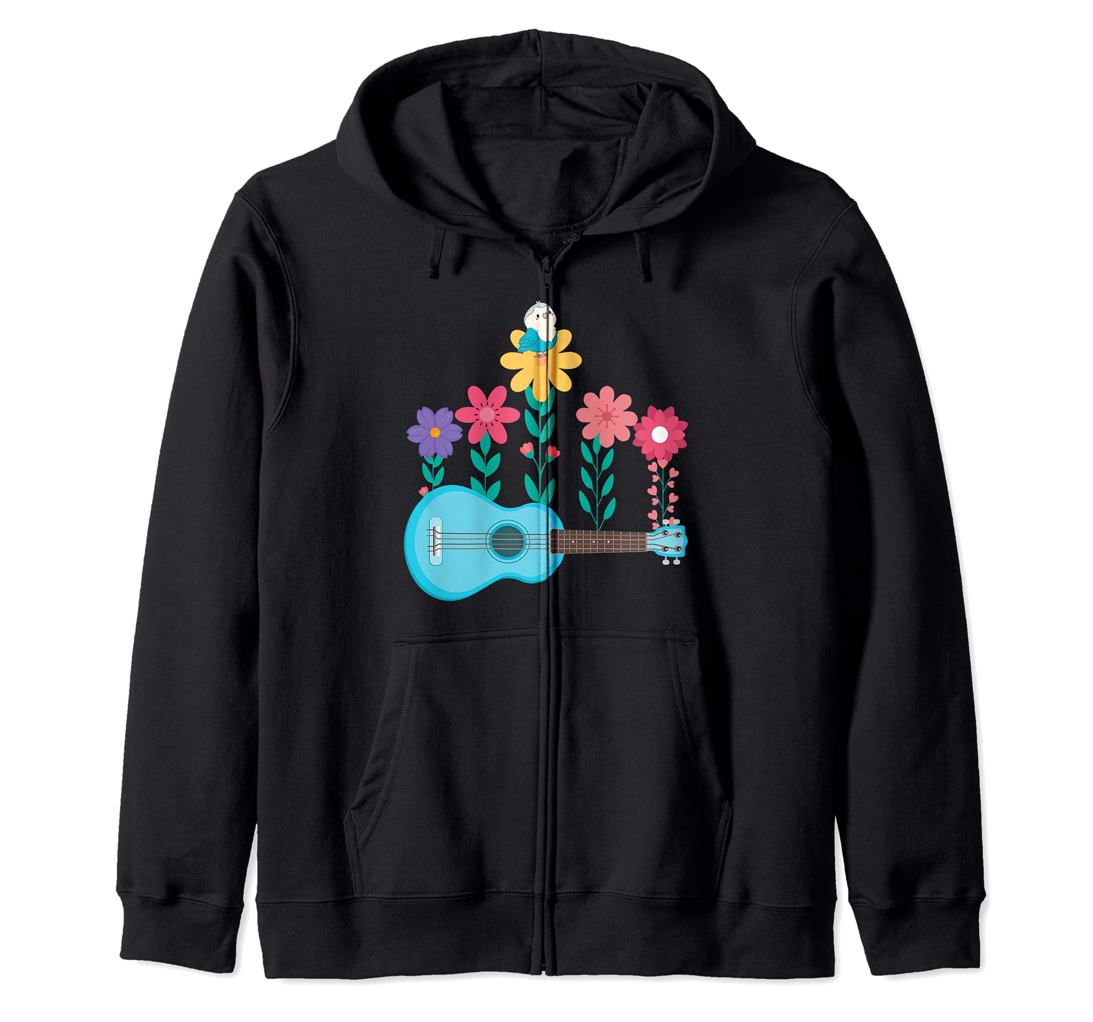 Flowers Ukulele Hawaiian Musician Acoustic Hawaii Uke Guitar Zip Hoodie