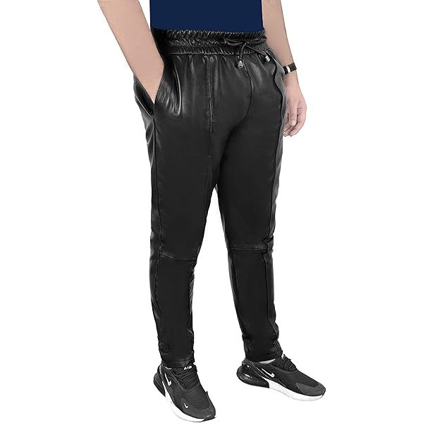 Men's Slim Fit Joggers Soft Lambskin Leather Trousers