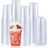 Lilymicky [100 Sets 12 oz Clear Plastic Cups With Dome Lids, Disposable Plastic Drinking Cups, 12 oz Parfait Cups for Ice Coffee, Smoothie, Bubble Boba