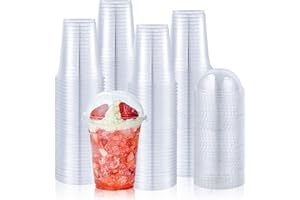Lilymicky [100 Sets 12 oz Clear Plastic Cups With Dome Lids, Disposable Plastic Drinking Cups, 12 oz Parfait Cups for Ice Coffee, Smoothie, Bubble Boba