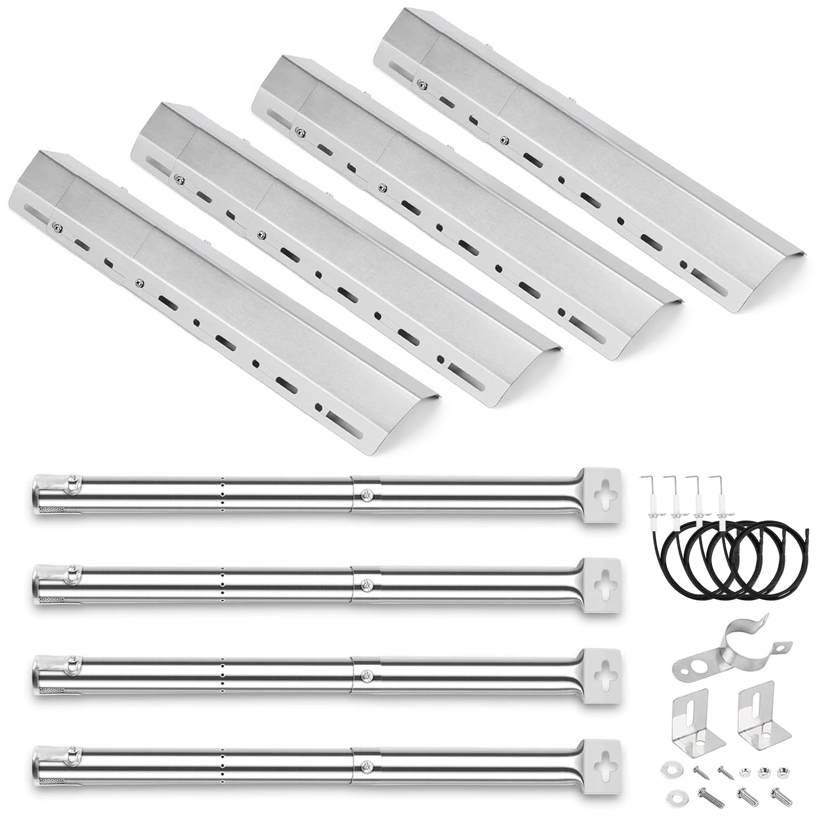 GFTIME Universal Adjustable Burner & Heat Plate bbq spare parts for Charbroil, Outback, Barbecook, Jamie Olivier, CosmoGrill, Stainless Steel Replacement Parts for Berkley, Napoleon Gas Grill, 4 Kit