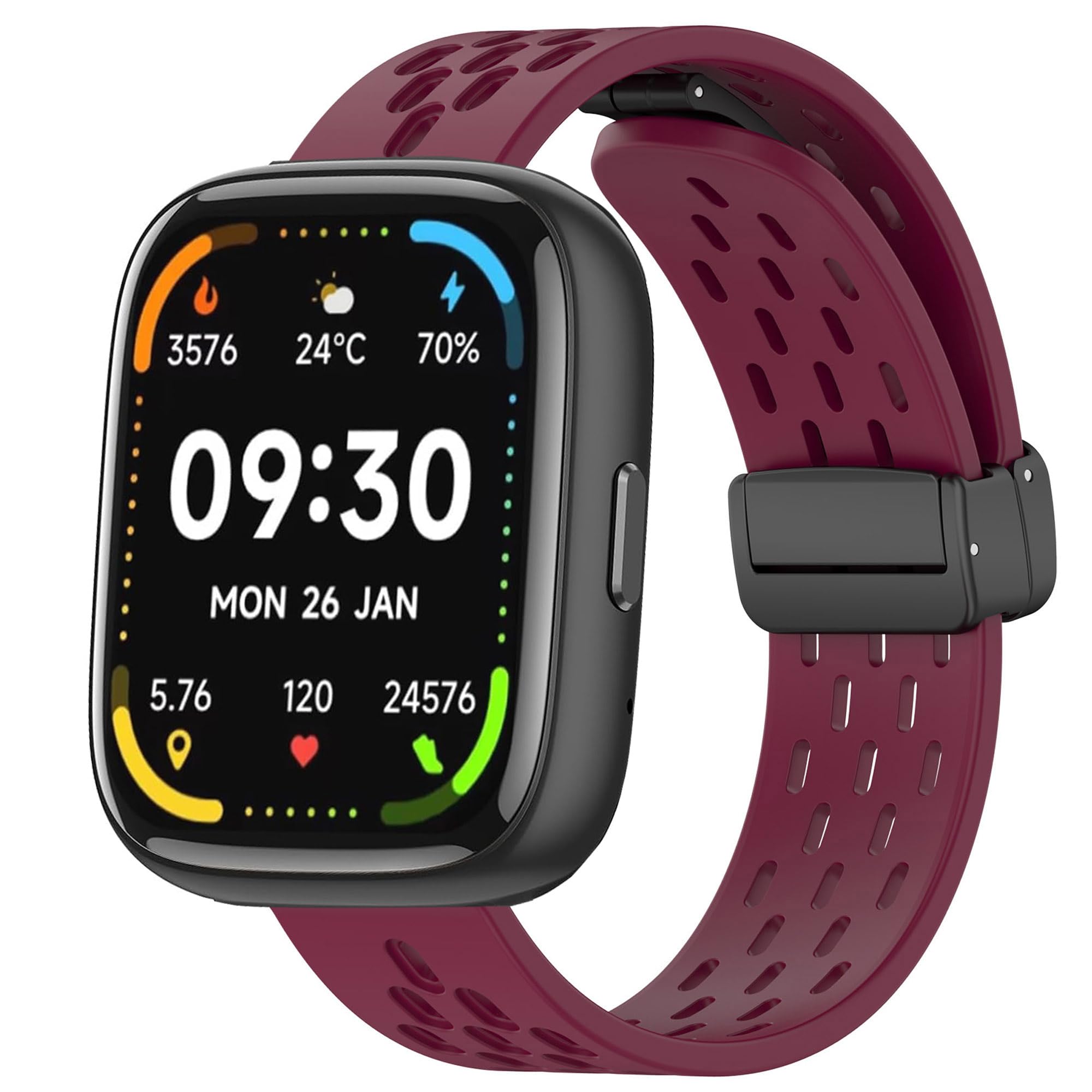 Blueshaweu for Breathable Soft Silicone Magnetic Butterfly Clousure Sport Replacemet Band Straps Compatible with Faweio IDW26 Smart Watch/TOOBUR IDW17,IDW23/KEEPONFIT IDW21/WNH IDW25 (Wine Red)