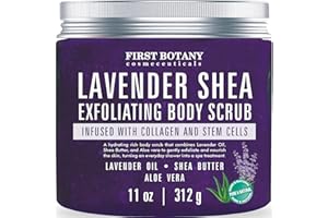 First Botany Body Scrub - Natural Exfoliating Salt Scrub & Body and Face Souffle helps with Moisturizing Skin, Acne, Cellulite, Dead Skin Scars, Wrinkles (10 fl oz, Lavender)