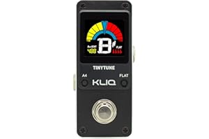 KLIQ MUSIC GEAR KLIQ TinyTune Pro Stage Tuner Pedal for Guitar & Bass, Mini Chromatic Pedal with True Bypass, Silent Switch, Flat Tuning, LED Display & Pitch Calibration (9V Power Supply Required)