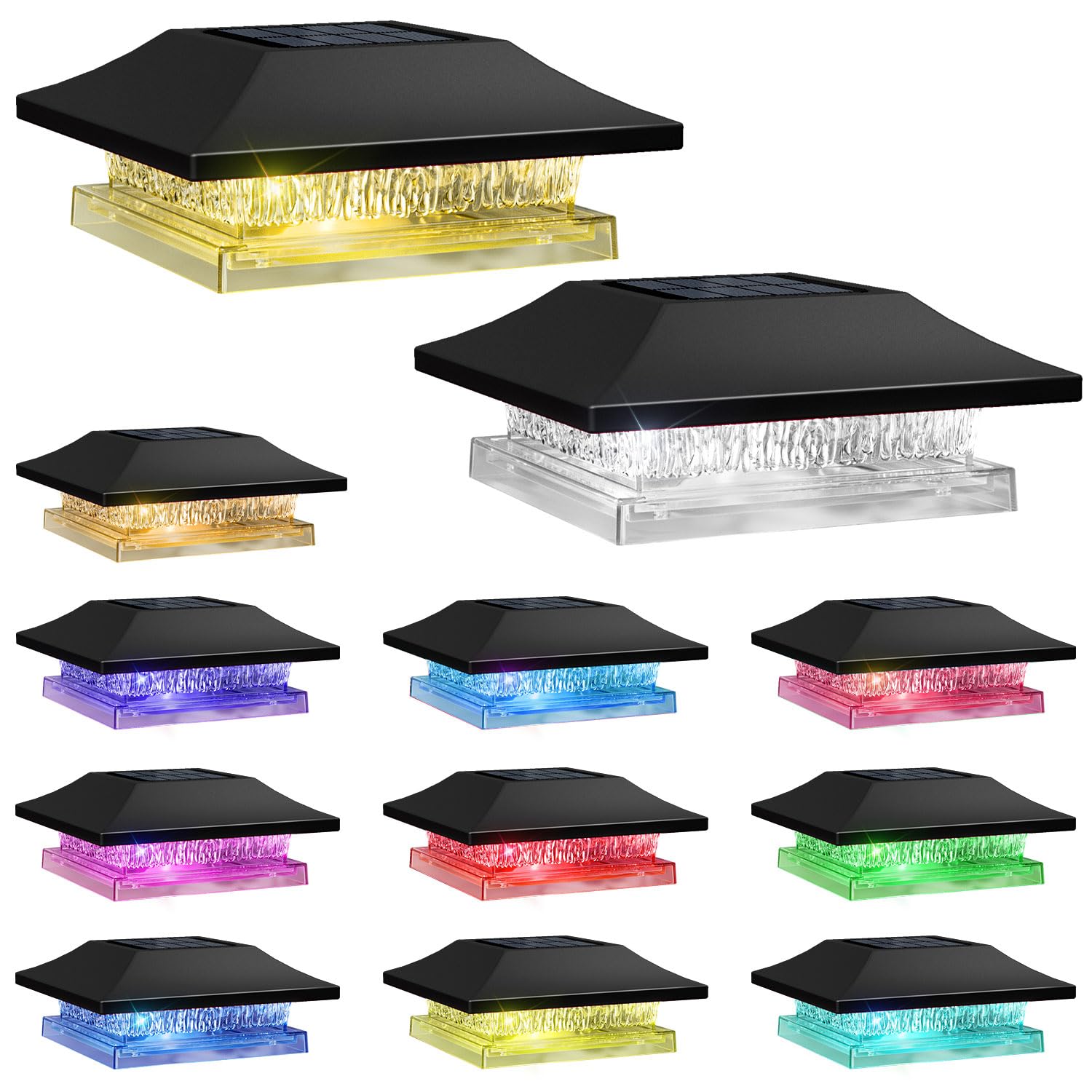 Photo 1 of **MAJOR DAMAGE**
Viewsun 12 Pack Solar Post Cap Lights, Outdoor Fence Solar Powered Cap with 4 Lighting Modes Waterproof Light Decorative for Deck Patio or Garden Decor, Fits 4x4 Wood Vinyl Posts