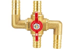 CZPPIF Automobile Heating Water Valve, Solid Brass Heater Control Valve, 4-way Heater Core Bypass 3/4in, Automotive Integrated Manual Control Valve with 4 Clamps