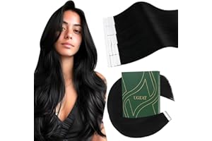 Ugeat 18 Inch Black Tape in Hair Extensions Human Hair Jet Black Hair Extensions Tape in Human Hair for Women #1 Invisible and Comfortable 20Pcs 50G