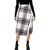 Tanming Womens Plaid Fringed Midi Skirt A Line Warm Wool Wrap Skirt Fall Winter Tartan Dress