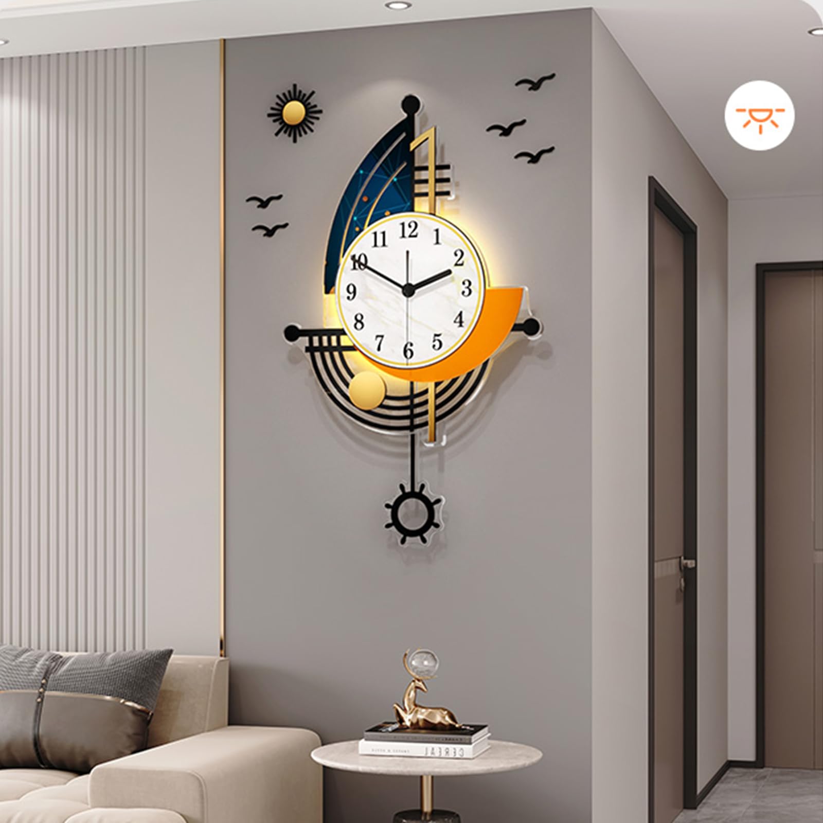 Photo 1 of YISILE 23" Round Analog Wall Clock for Living Room Decor - Modern Boat Design With Large Night Light and Remote Control
