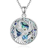 AXOMY Phoenix Necklace 925 Sterling Silver Phoenix Rising Pendant Necklaces Abalone Shell Jewelry Gifts for Women