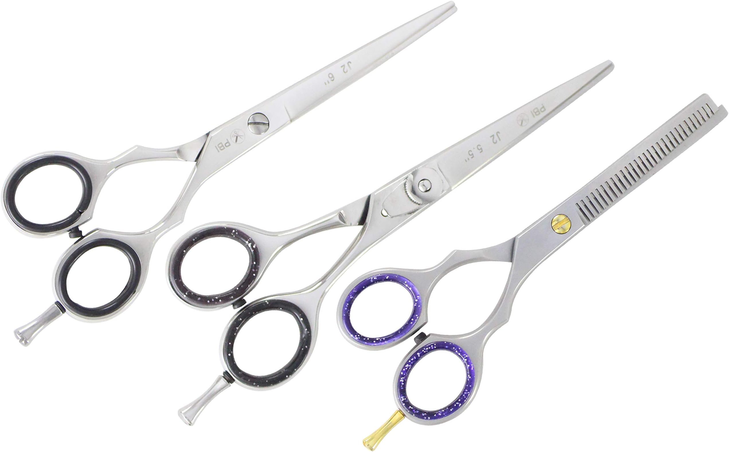 PBI 3 Pcs - Professional Barber Shears Razor Edge Hairdressing Scissors, Thinning Scissors Premium Quality Hair Scissors - High Grade Stainless Steel