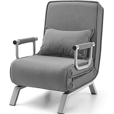 Kealive Convertible Chair Bed with Armrest, Grey Futon Sofa