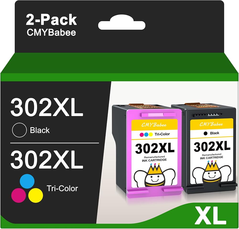 CMYBabee 302XL Black & Color Ink Cartridge Combo for HP DeskJet Envy OfficeJet