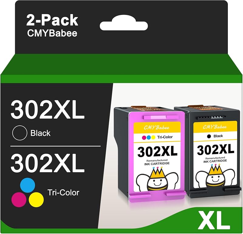 CMYBabee 302XL Black & Color Ink Cartridge Combo for HP DeskJet Envy OfficeJet